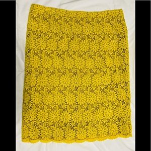 Talbots Yellow Lace Cotton Pencil Skirt w/Lining